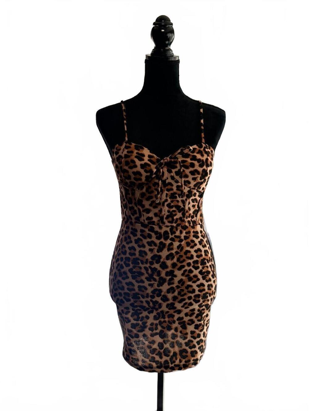Justify Leopard Print Bodycon Mini Dress Size Small Y2K Trendy Coquette
